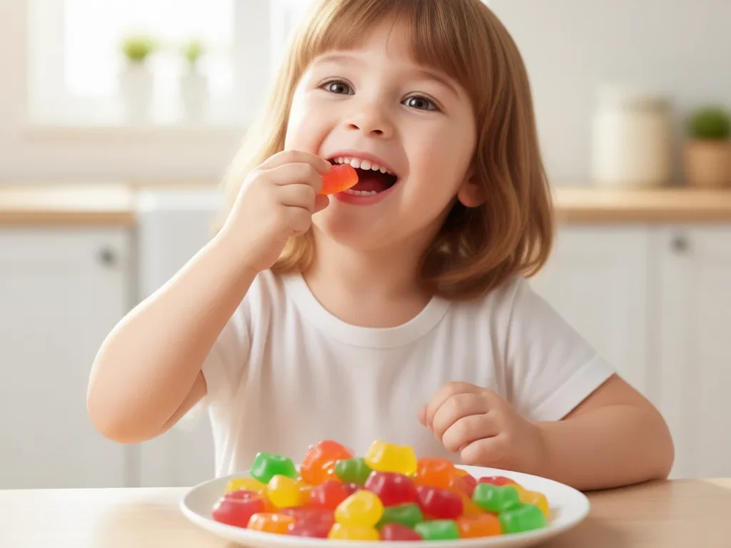 The child is eating calcium gummies