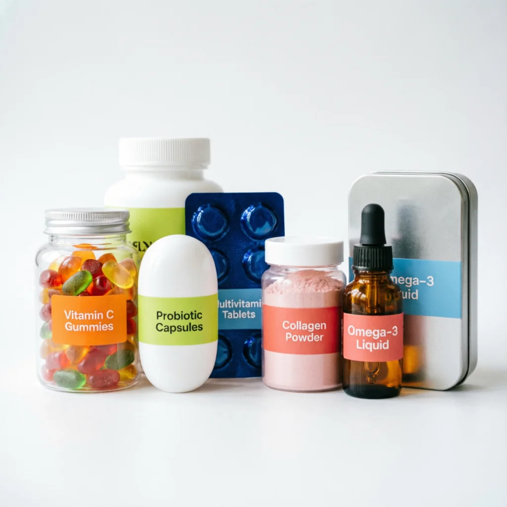 Compléments alimentaires - Gummies, capsules, poudres, liquides